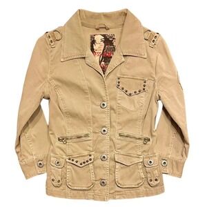 Guess Jeans Utility Jacket‎ Studded Cargo Military Hot Sand XS New With Tags